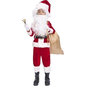 🆕Kids Red 11 Pieces Deluxe Imported Suit Christmas Santa Claus Cosplay Set
